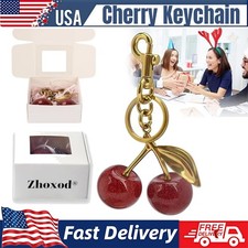 Cherry Bag Charm KeyChain Glitter resin and metal Brass/Red Apple W/O/T