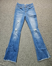 YMI blue denim distressed flared mid rise jeans women/junior size 5/27