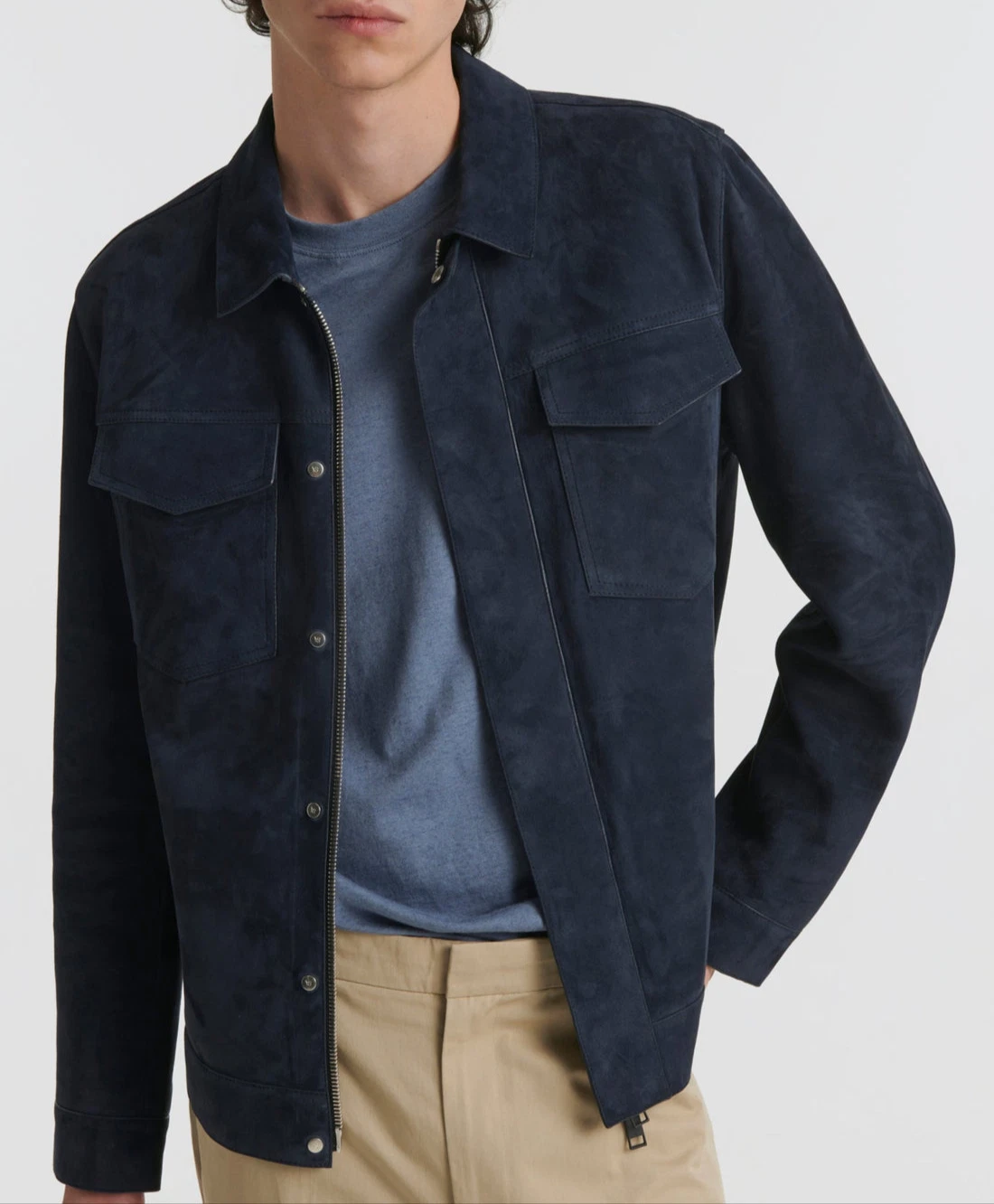 Navy Blue Leather Trucker Jacket for Men Pure Suede Size S M L XXL 3XL CM