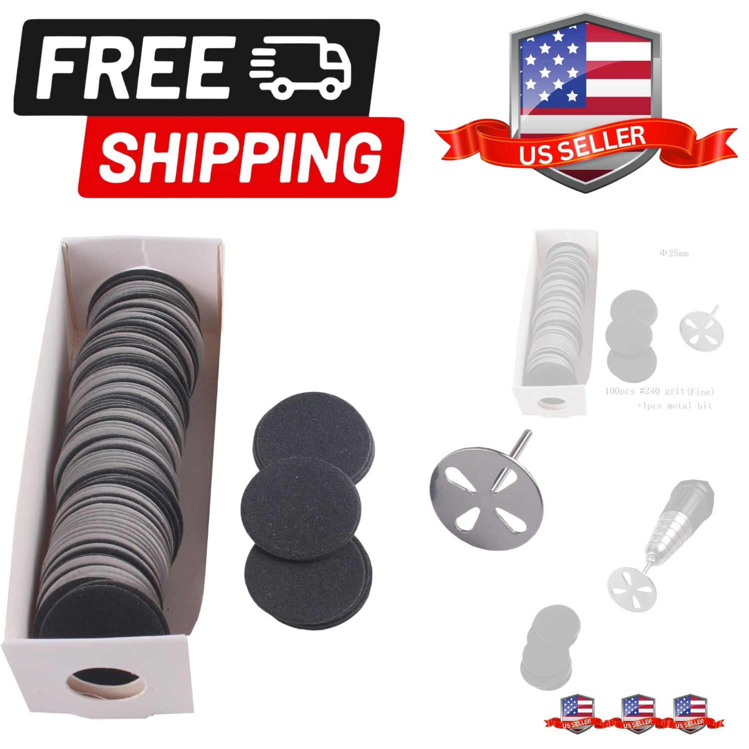 Discos de papel de lijar 100 un. con broca de clavo de metal, lijado de pedicura de 25 mm di...