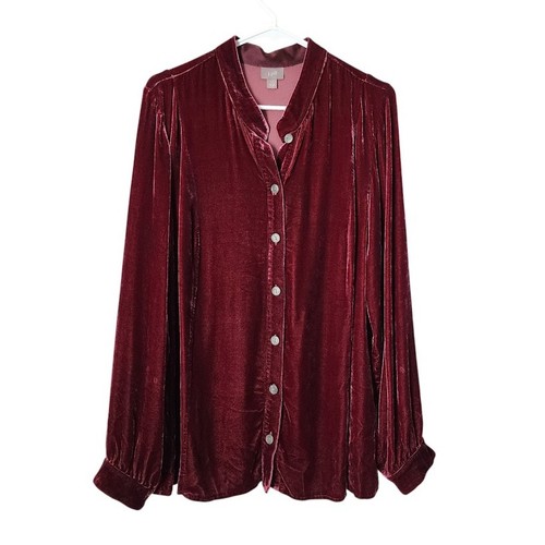 J.JILL romantische Samtbluse mit Knopfleiste burgunderrot Vamp Seidenmischung LT Tall - Bild 1 von 9