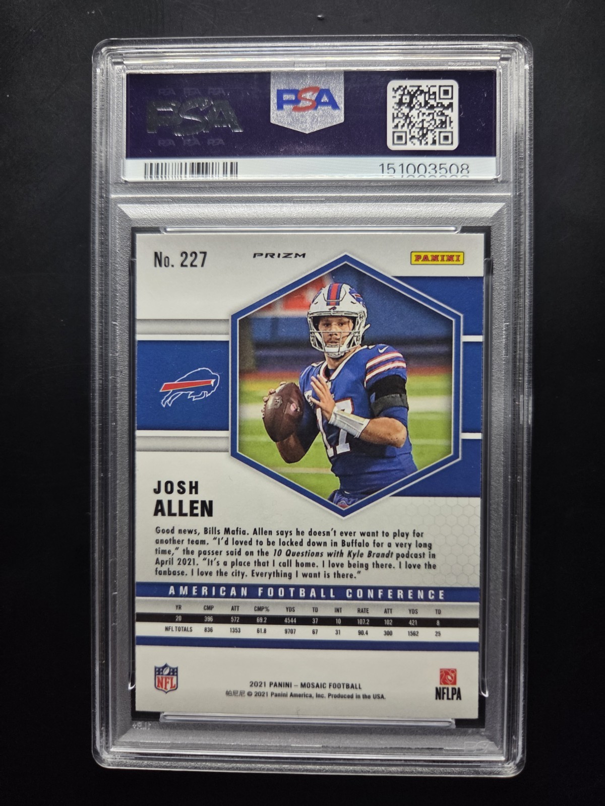 2021 Panini Mosaic Josh Allen #227 Camo Pink PSA 10 Buffalo Bills  view 2