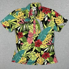 Go Barefoot Shirt Mens Size Medium Hawaiian Floral Polo Short Sleeve USA Made