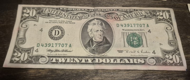 1995 Series Old $20 Dollar Bill / DC (D 43917707 A) CIRCULATED