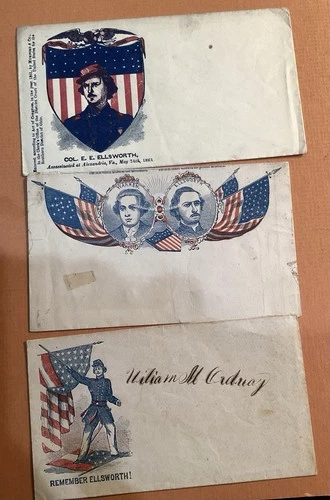 3 COL. ELLSWORTH CIVIL WAR PATRIOTIC ENVELOPES