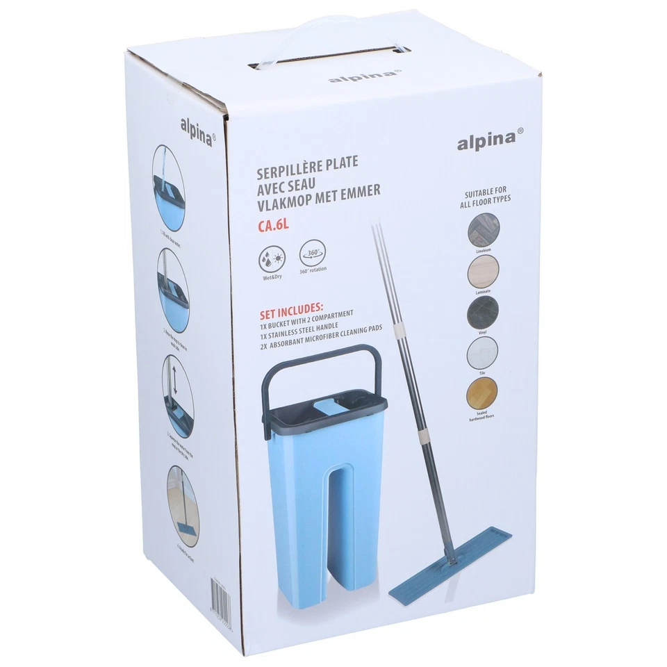 alpina Balai Serpillère avec seau avec 2 Serpillières en Microfibres - pour Sols - Photo 1/1