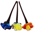 Lot Of 3 Vintage Murano Style 11.5" Long Stem Glass Flowers *C