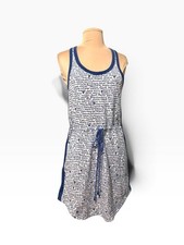 Y2K MBMJ Dress S Cream Blue Love Marc Drawstring Pockets 2000s Vintage Beach Bow
