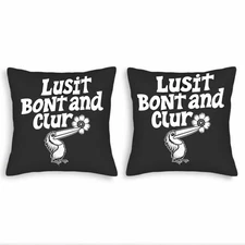 Set of 2 Black Square Throw Pillow Covers 18x18in with Whimsical Bird and Floral