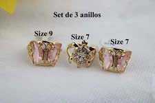 Set De 3 Anillos En Oro Laminado 