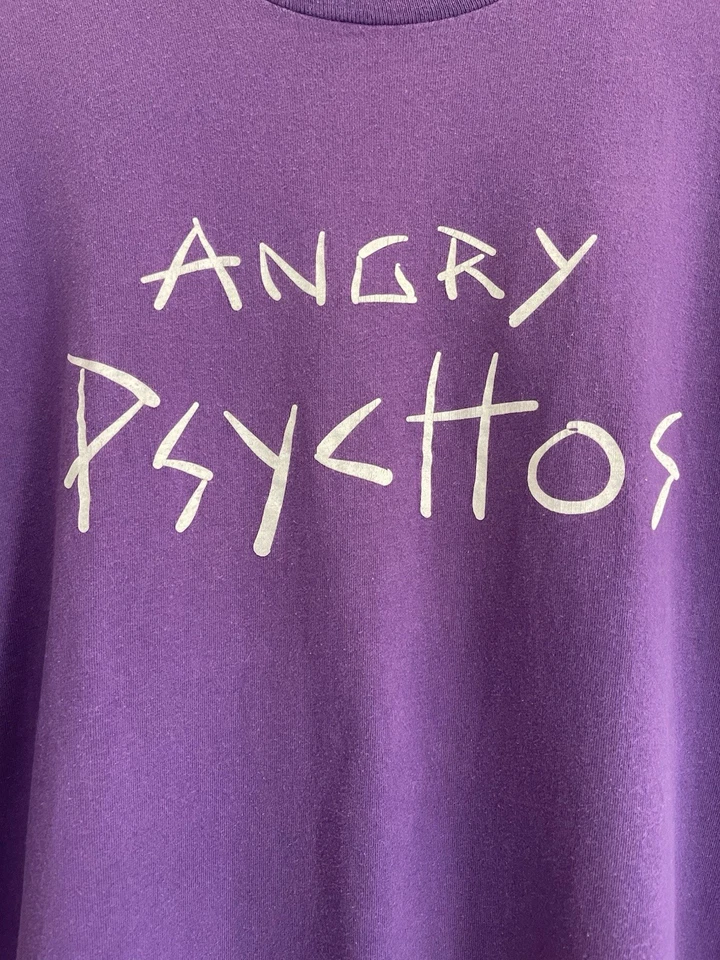 Vintage 90s Angry Psychos Shirt Sz XL Purple POE Concert - Image 2 of 4
