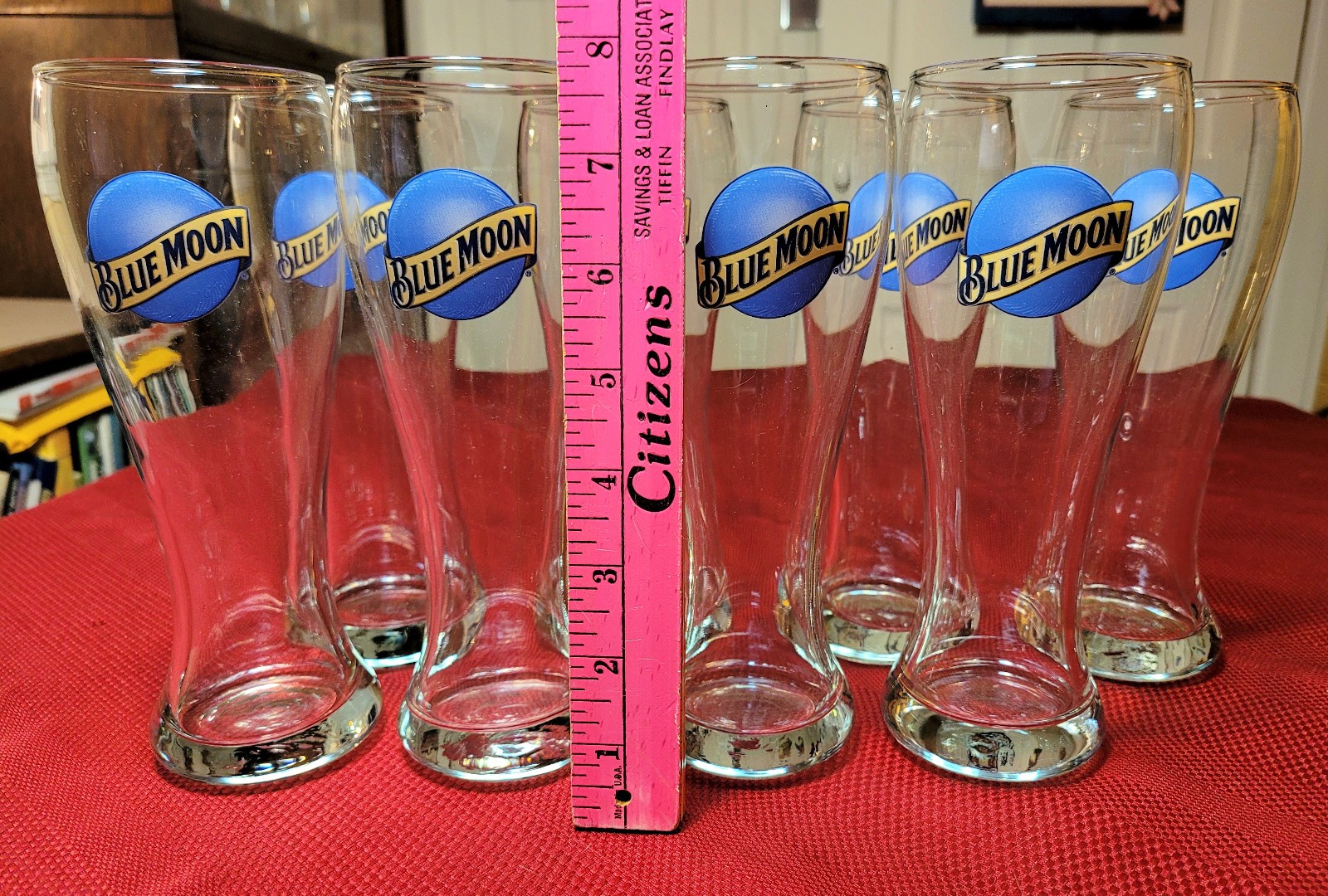 Lot of 8 *BLUE MOON* Belgian-Style Wheat Ale 16 oz CLEAN 8" PILSNER BEER GLASSES