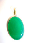 Large oval translucent green onyx pendant in sterling setting — photo 1