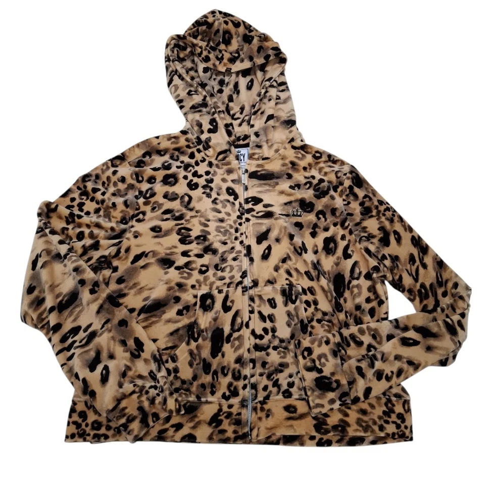 Juicy Couture Womens 2X Leopard Print Velour Zip-up Hoodie Jacket Y2K Retro - Image 2 of 4