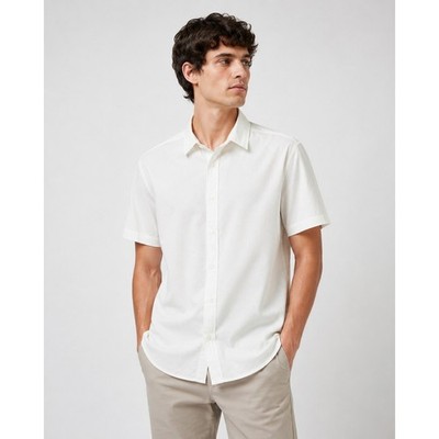 COOFANDY Button Down Shirt Men Medium White Retro Texture Short Sleeve Casual