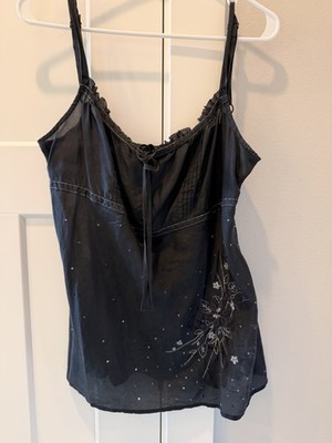 Express Design Studio Embroidered Adjustable Strap Camisole Tank Black L