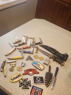 Knives Lighters Patches Military Pins Harley Zippo Apollo VTG Lot