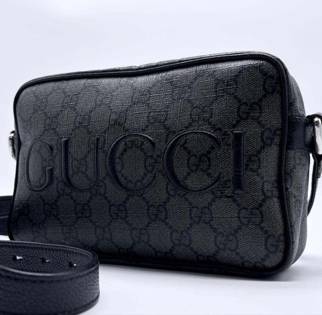 Gucci 768391 Shoulder Bag Crossbody GG PVC Leather Gray Black Men