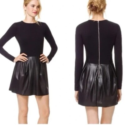black faux leather skater dress Adrianna Papell Short Sleeve Faux Leather Combo Skater Dress main image 1