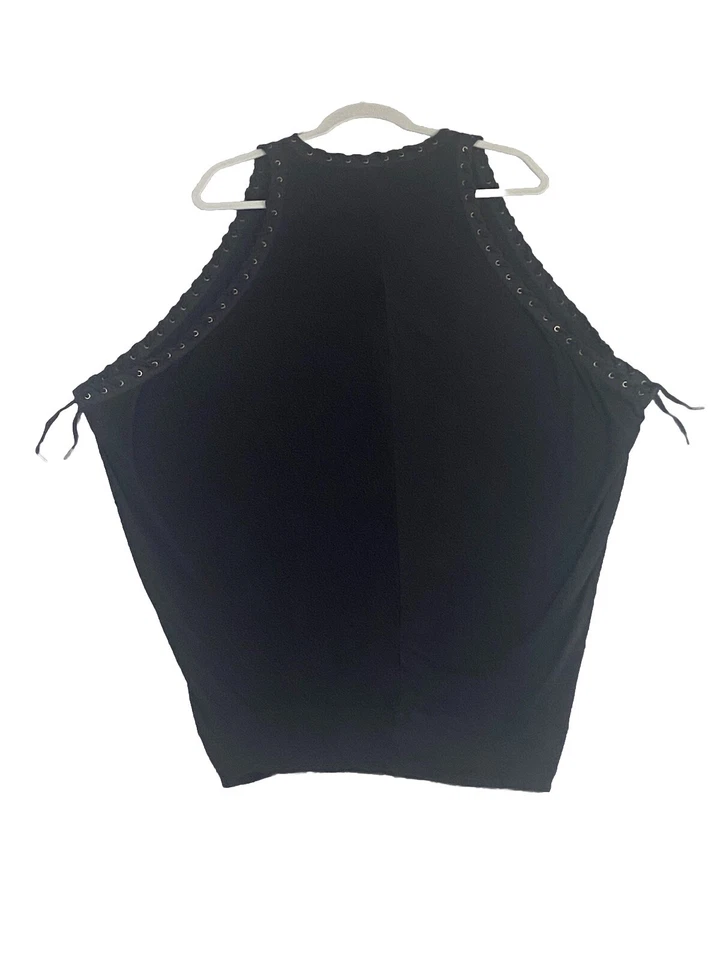 Mini vestido vintage Y2K L.A.M.B Gwen Stefani tamanho XS preto sem mangas gótico EXC - Imagem 2 de 4