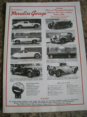 PARADISE GARAGE CRICKLEWOOD BENTLEY LONDON AUTO LAGER WERBUNG CA. A4 GRÖSSE DATEI Q