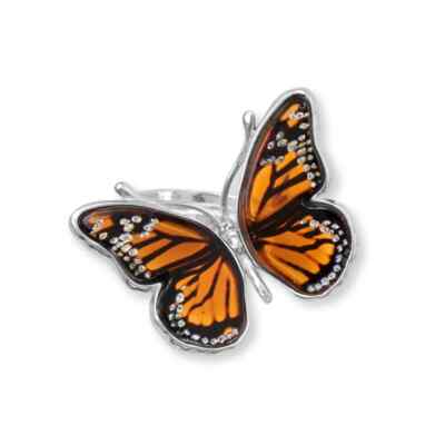 Handgefertigter Baltischer Bernstein Monarch Schmetterling Ring 925 Sterling Silber