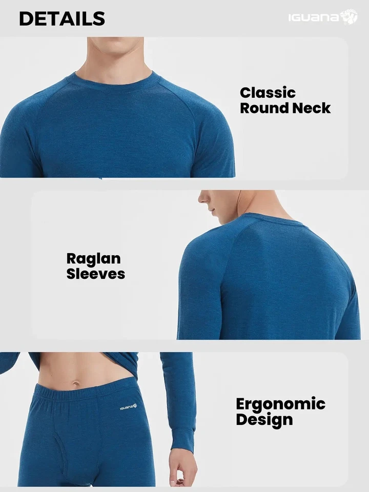 Men 100% Merino Wool Base layer Set Winter Underwear Bottom Long Sleeve Top Gift - Image 3 of 4