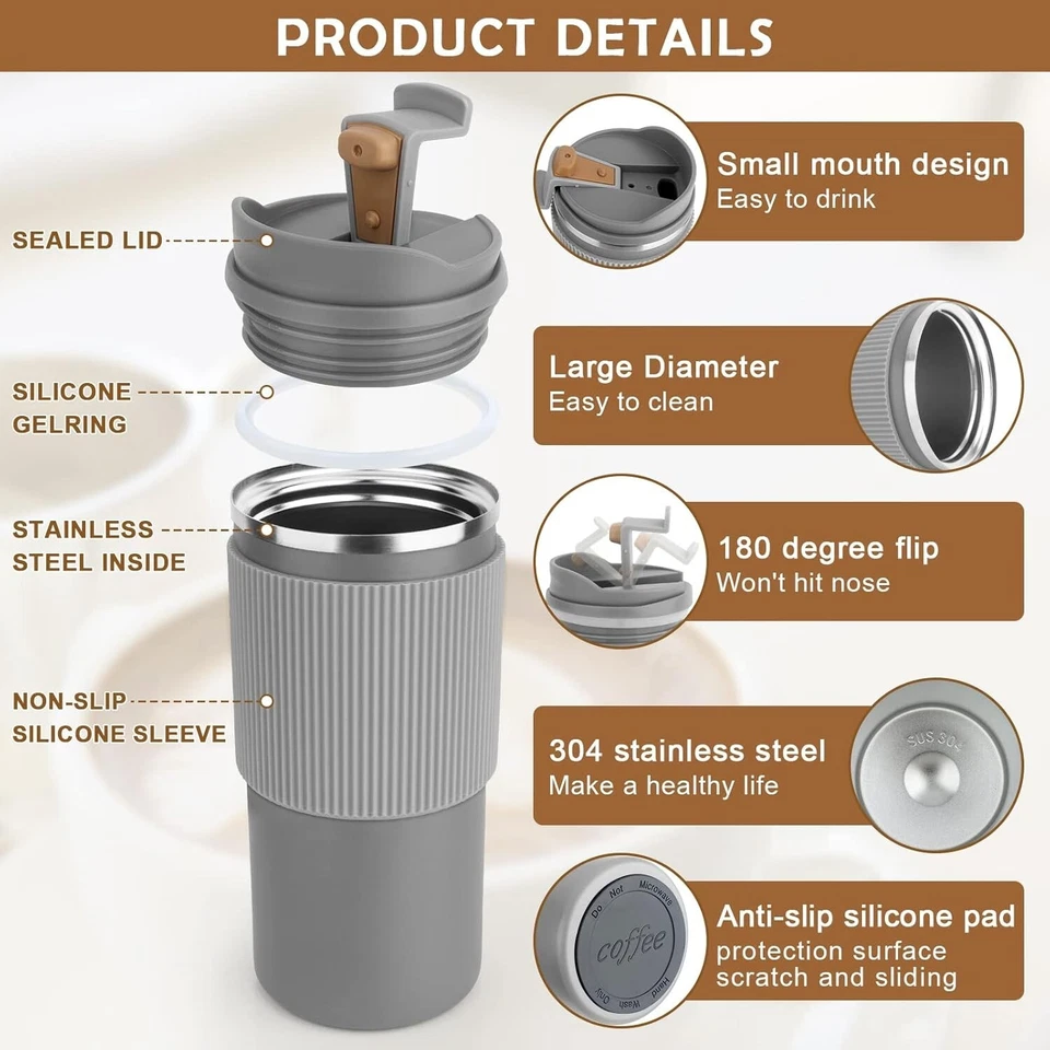 Thermobecher Isolierbecher Edelstahl Auslaufsicherer To Go Kaffee 450ml B1093 - Bild 2 von 4