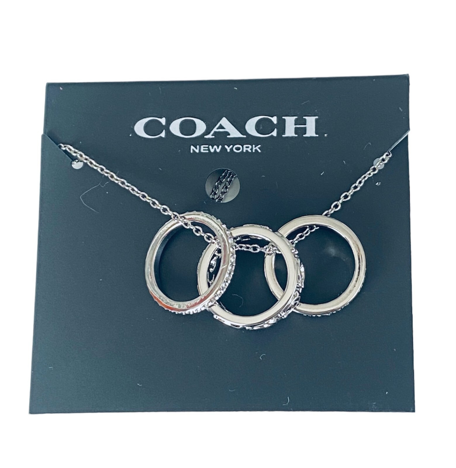 AUTH Coach New SILVER Signature Metal Logo & Eternity Pave Pendant w