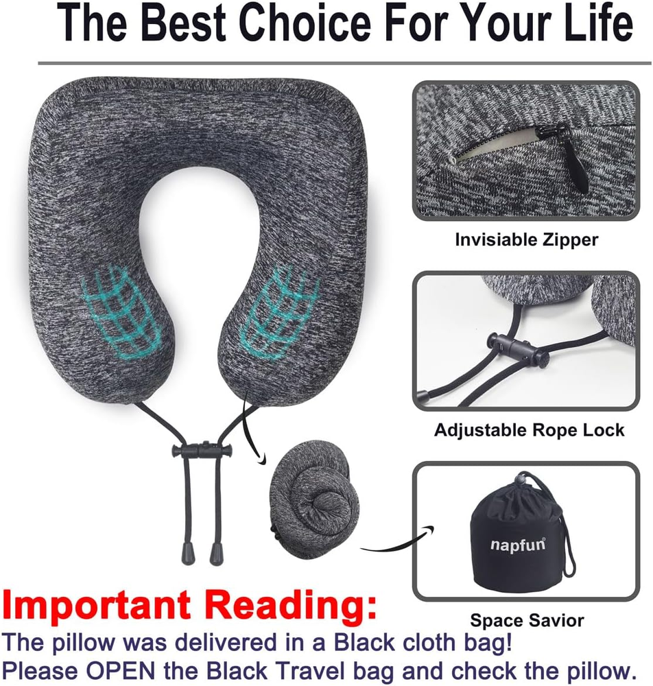 Premium Memory Foam Travel Pillow for Airplane Comfort and Neck Support