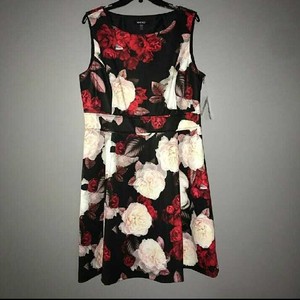 red and black fit and flare dress