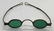 Antique Brass Frame Green Glass Lens Eyeglasses