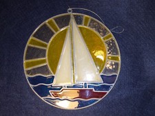 Nautical Stained Glass Style Metal  Resin Window Sailboat Decoration