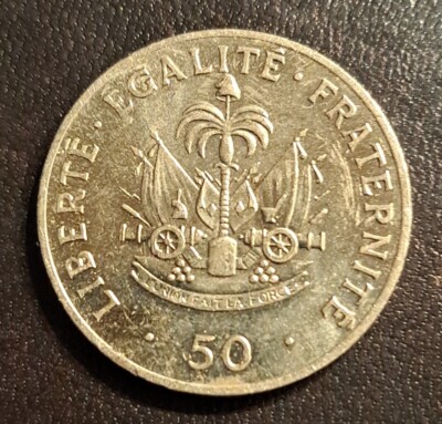 1991 Haiti 50 Centimes Bust Of Charlemagne Peralte Coat Of Arms