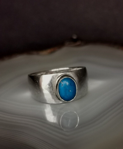Ring Silber 925 Achat blau zeitlos schön edel schlicht Bandring 19 mm 5,7g