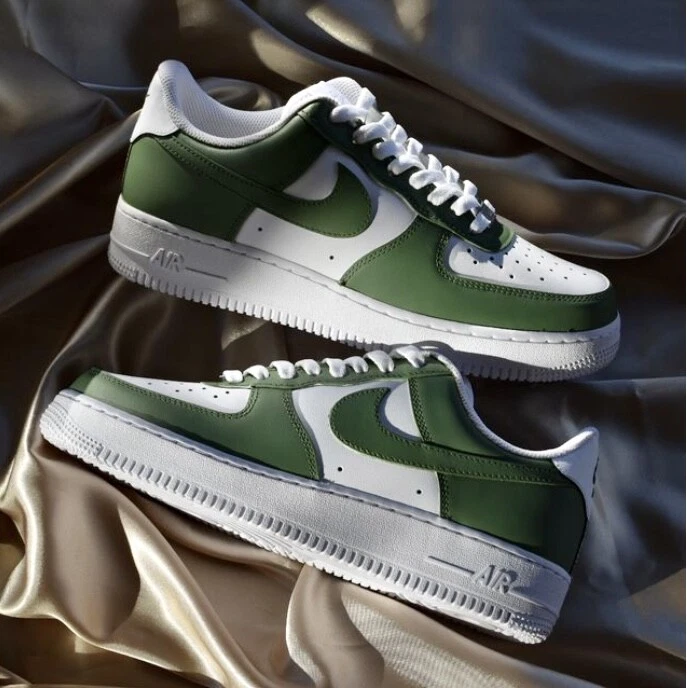 Nike Air Force 1 Personalizado Ejército Militar Verde Blanco Retro Zapatos Hombres Mujeres Foto 2 de 4