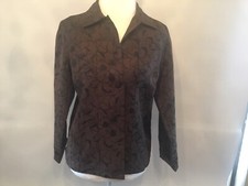 Additions by Chicos Sz. 1 8/10 Textured Jacket Black Embossed Floral Design