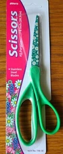 New 8" Scissors Stainless Steel Lightweight Sharp Green With Floral By Allary