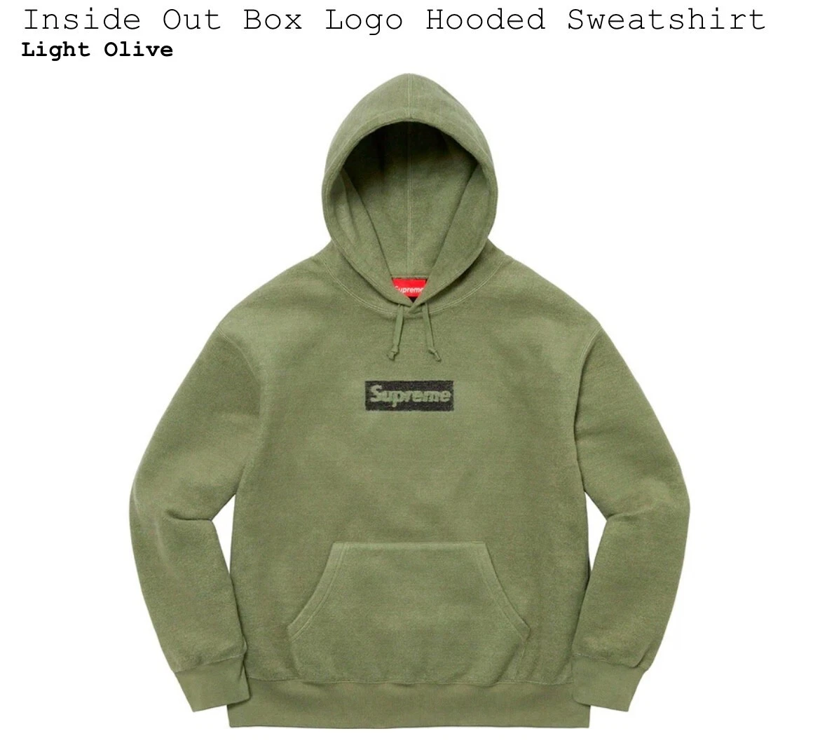 Supreme Box Logo Inside Out Hooded Sweatshirt Light Olive L NEW READY TO SHIP