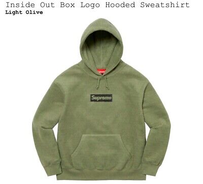 Supreme Box Logo Inside Out Hooded Sweatshirt Light Olive L NEW