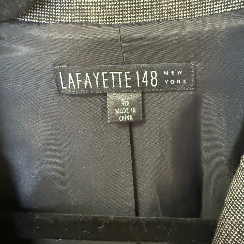 Chaqueta Blazer Gris Lafayette 148 New York Mujer Talla 16 Micro Cuadros 2 Botones Foto 4 de 4