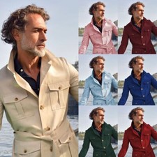 Men Safari Jacket with Belt Four Pockets Casual Sport Outdoor Men Hunting Coat