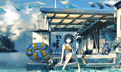 Anime girls digital art artwork portrait kukka short Play Gaming Mat Desk