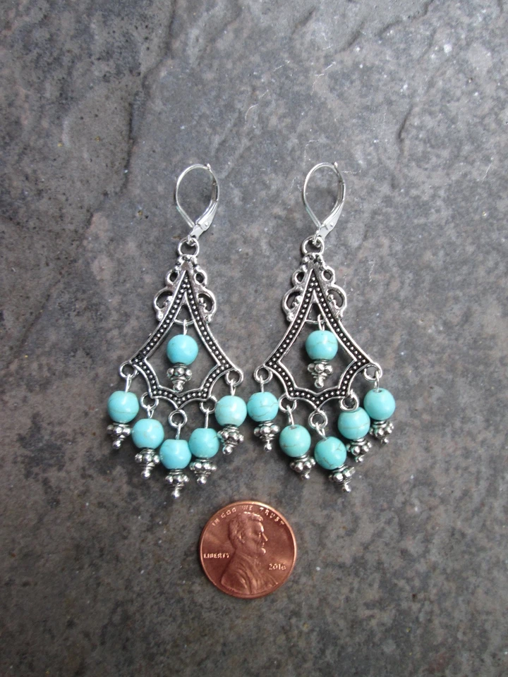 Pendientes Araña Turquesa Boho Chic con Tapa Trasera Plata de Ley Foto 2 de 4