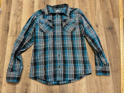 Helix Shirt, Men's Size XL, Black Gray White Blue, Plaid, Button Up