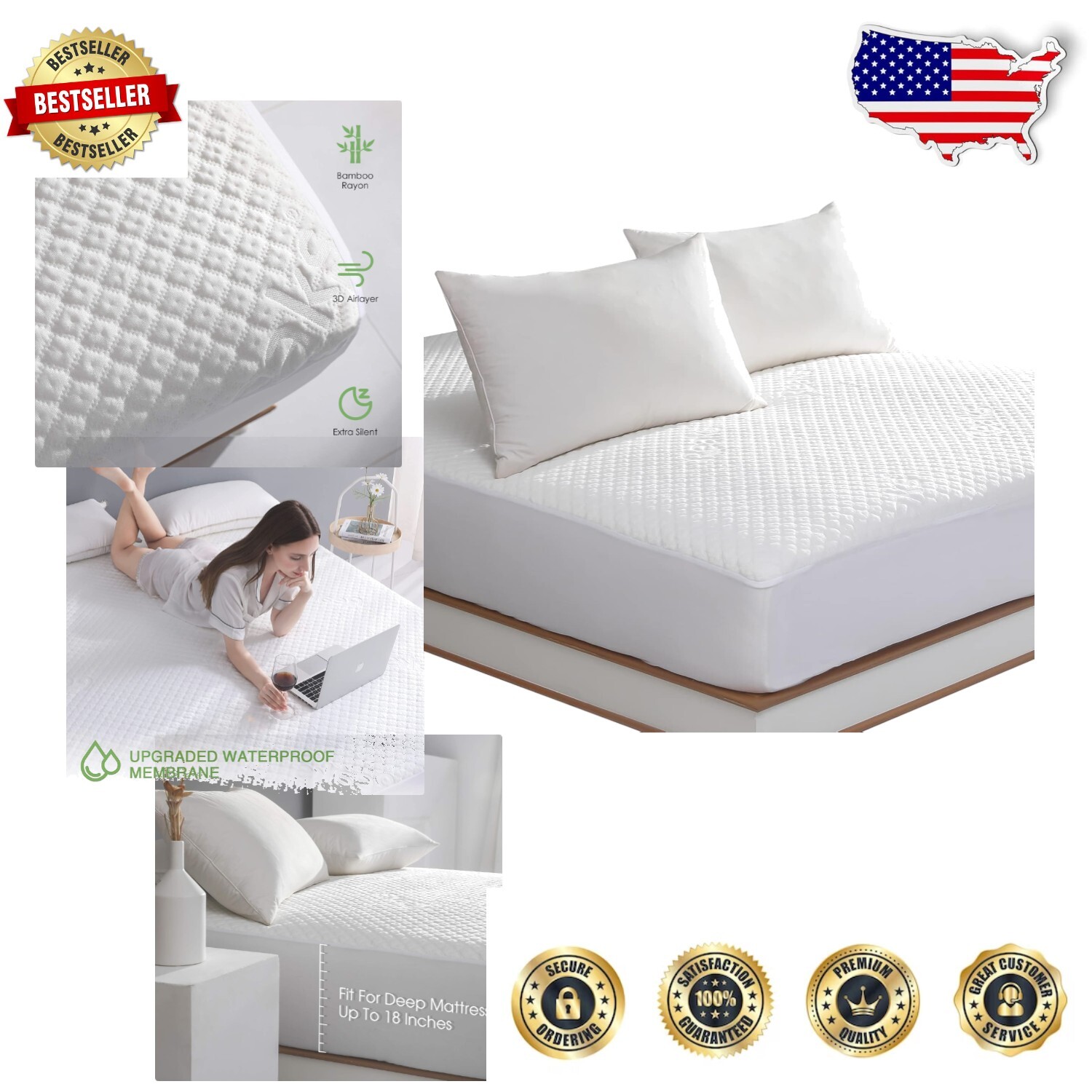 California King Bamboo Rayon Waterproof Mattress Protector - Deep Pocket-image