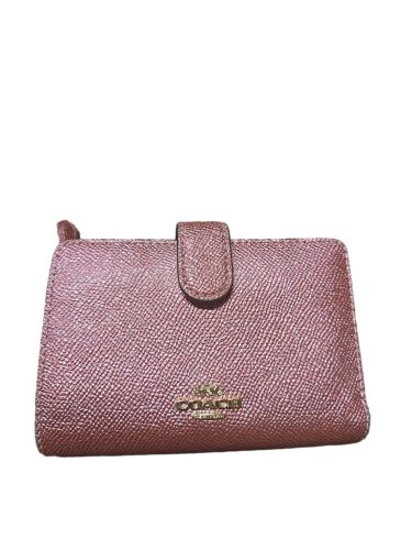 Coach Crossgrain Leather Medium Corner Zip Wallet In Peonia Pink - Picture 1 of 8