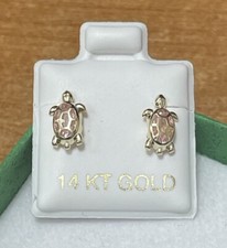 Turtle Pink Opal Stud Earrings 14K Solid Gold With Safety Backing
