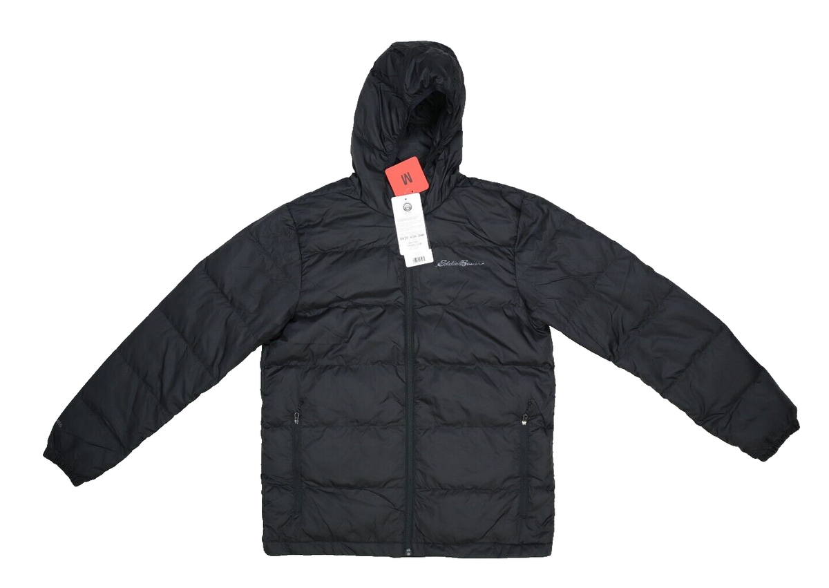 Eddie Bauer Wide Channel Hooded Down Jacket Full Zip Black Coat