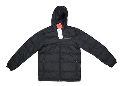 Eddie Bauer Wide Channel Hooded Down Jacket Full Zip Black Coat